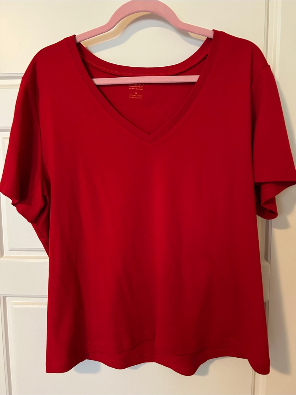 Talbots Women's Short-Sleeve V-Neck Tee in Red